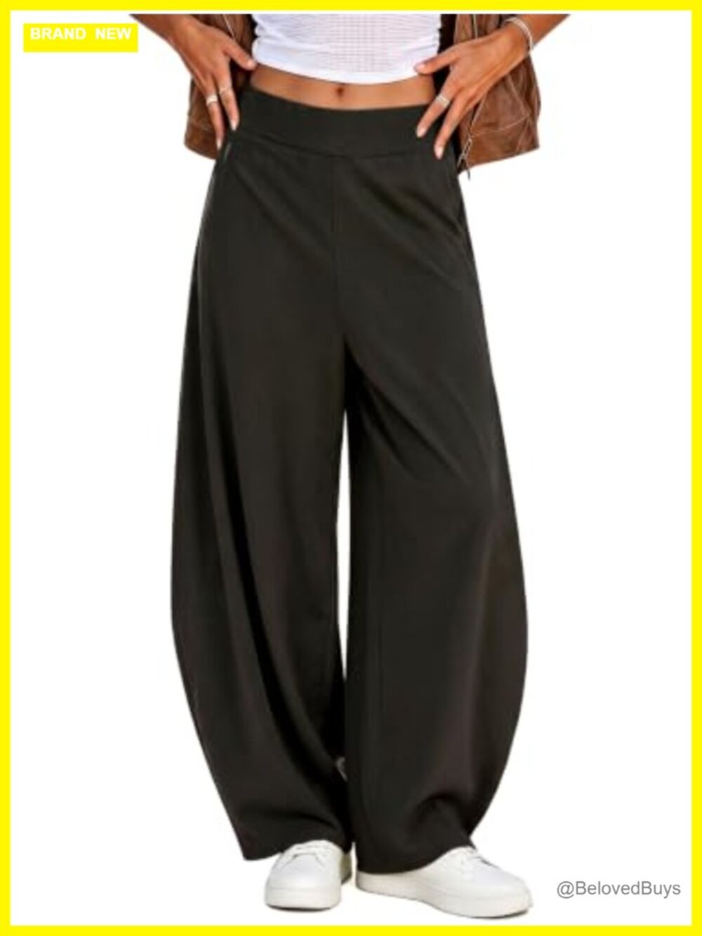 Wide Leg Baggy Track Pants High Waisted Elastic Pull On Active Gym Trousers